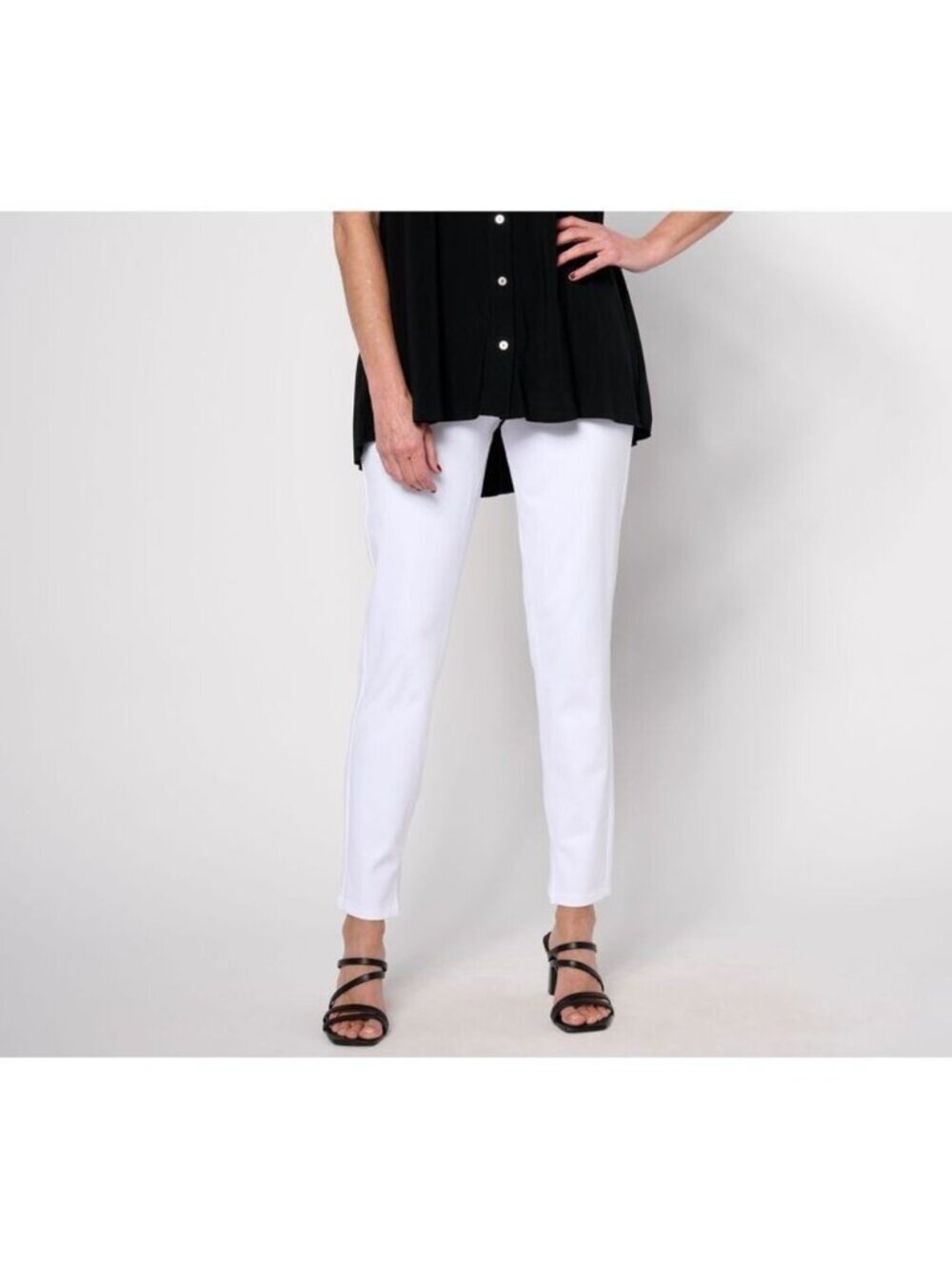Women Control Pants Denim sz PM Petite Prime Slim Leg Side Slit White A640682